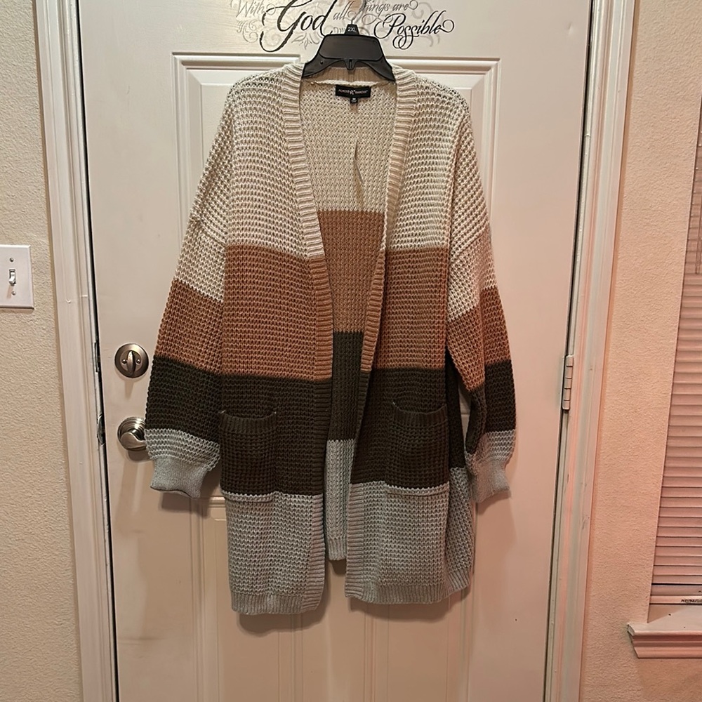 Almost Famous Cream and Brown‎ Cozy Cardigan Sweater